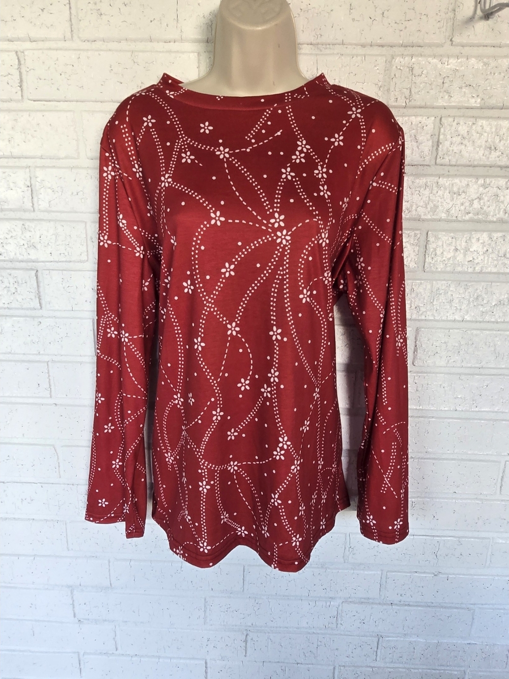 Women’s XXL Burnt Orange Cream Floral Print Long Sleeve Top.  #1232